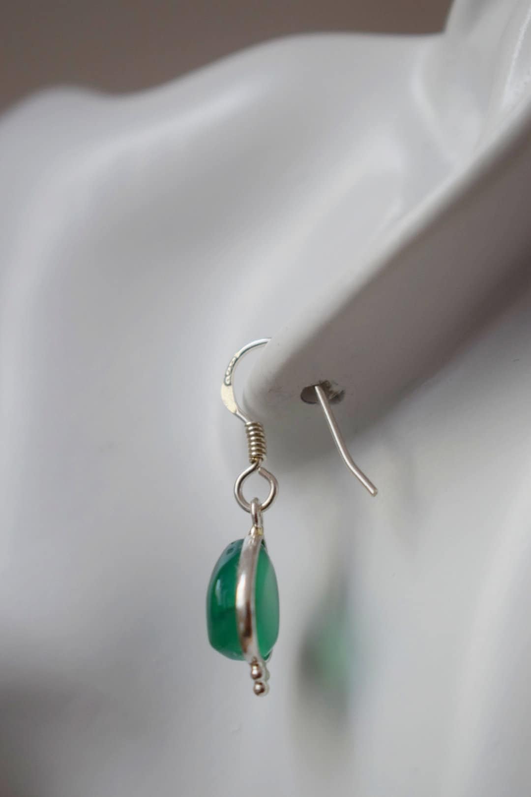 Green onyx earrings in 925 sterling silver, Teardrop gemstone dangle earrings, Natural stone, Unique silver jewelry, Best gift for her