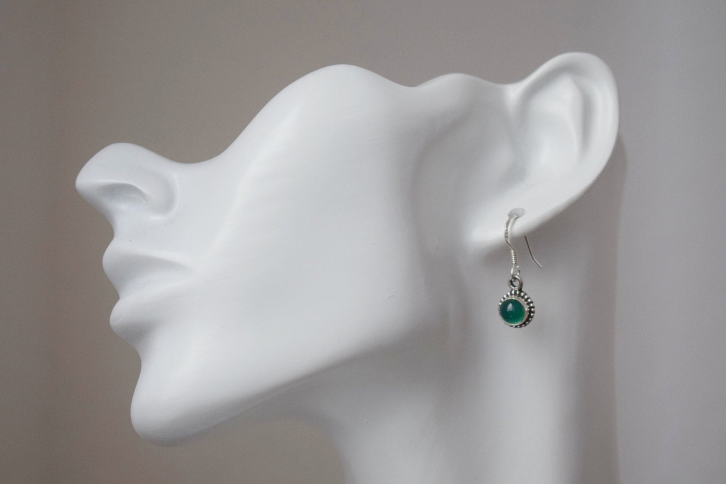 Green onyx earrings, 925 sterling silver jewelry, Round natural gemstone, Ornament boho earrings, Unique best mothers day gift for her