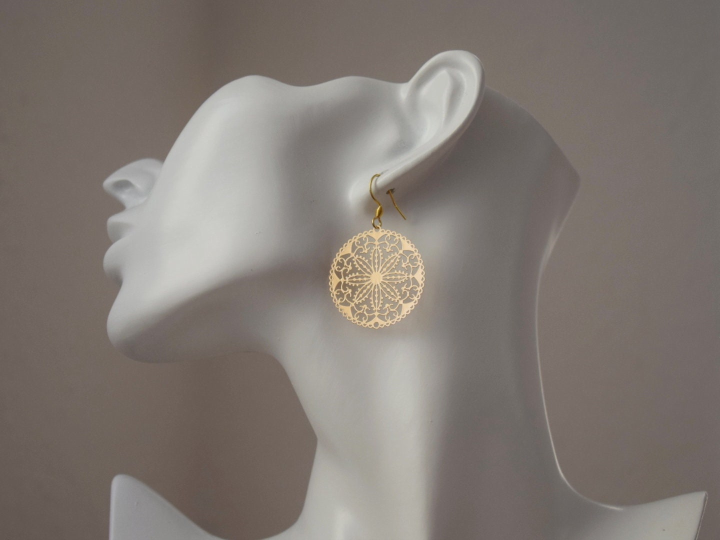 Ornament earrings for women, Mandala gold earrings, Stainless steel earrings, Boho filigree flower earrings, Mandala jewelry, Gift for her