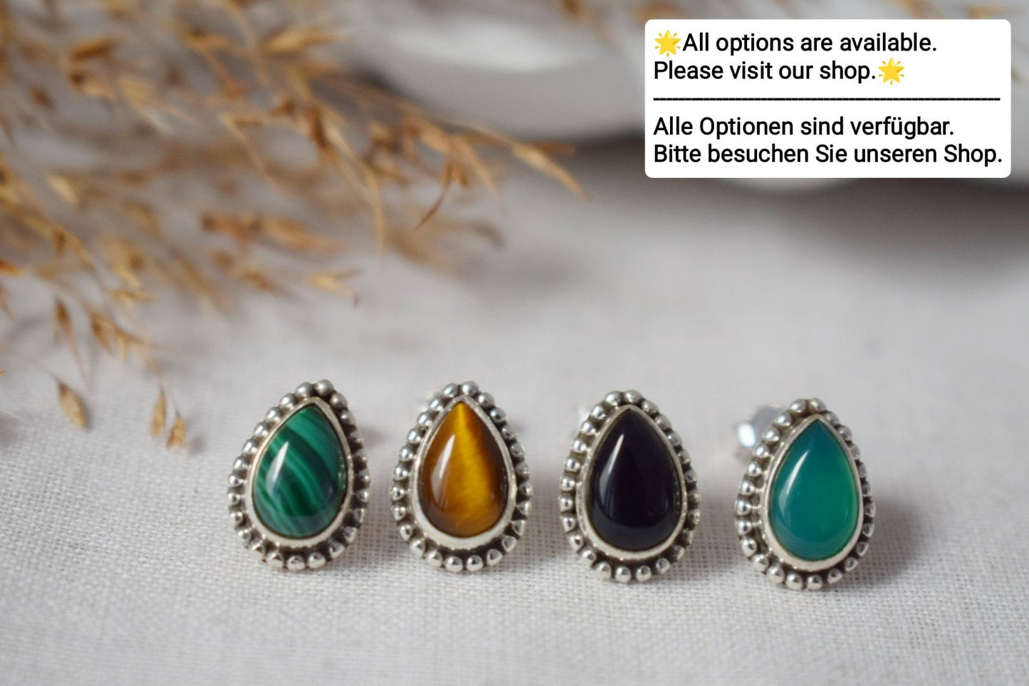 Teardrop Tiger's Eye Stud Earrings, 925 Sterling Silver, Small Brown Gemstone Jewelry, Natural Healing Chakra Stone, Handmade jewelry gift