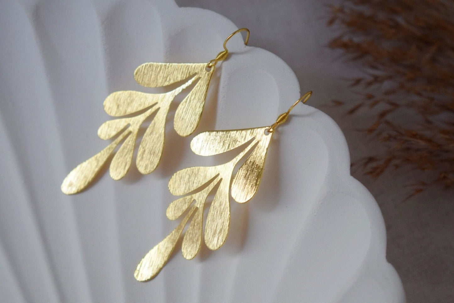 Long Leaf Earrings for women, 18k gold plated, Leaf dangle earrings, Stainless steel earrings, Boho statement earrings, Leaf gold jewelry