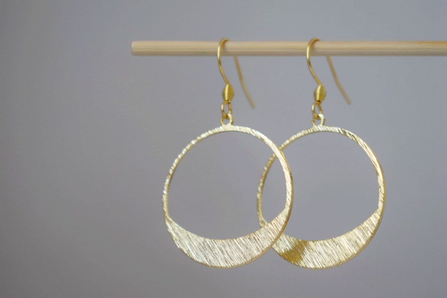 Earrings with circle pendant, 24k gold plated brass and 18k gold plated stainless steel ear hooks, Best christmas gift for her