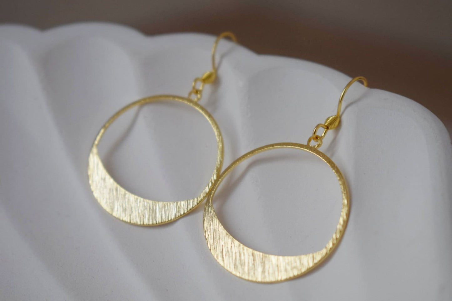 Earrings with circle pendant, 24k gold plated brass and 18k gold plated stainless steel ear hooks, Best christmas gift for her