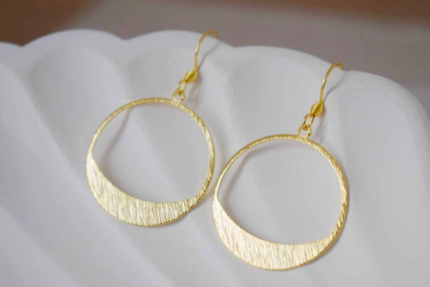 Earrings with circle pendant, 24k gold plated brass and 18k gold plated stainless steel ear hooks, Best christmas gift for her