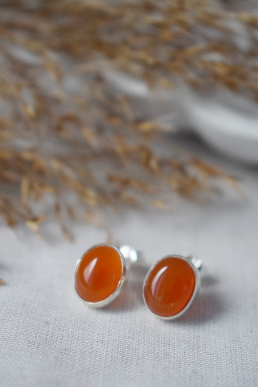 Christmas jewelry gift, Small Carnelian Stud Earrings Sterling Silver, Natural stone, Gemstone, Push Back, Red Orange, Post, Minimalist Jewelry