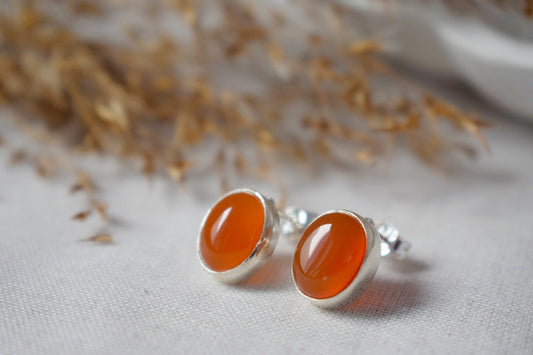 Christmas jewelry gift, Small Carnelian Stud Earrings Sterling Silver, Natural stone, Gemstone, Push Back, Red Orange, Post, Minimalist Jewelry