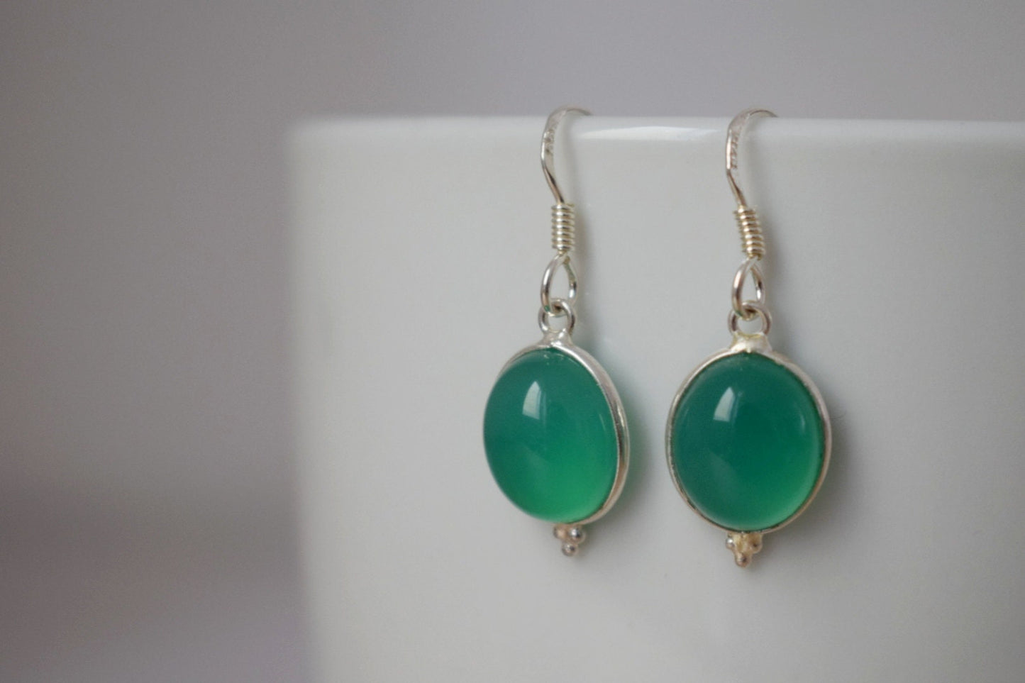 Green onyx earrings, 925 sterling silver, Oval gemstone earrings, Natural stone, Unique silver jewelry, Best valentine's day gift for her