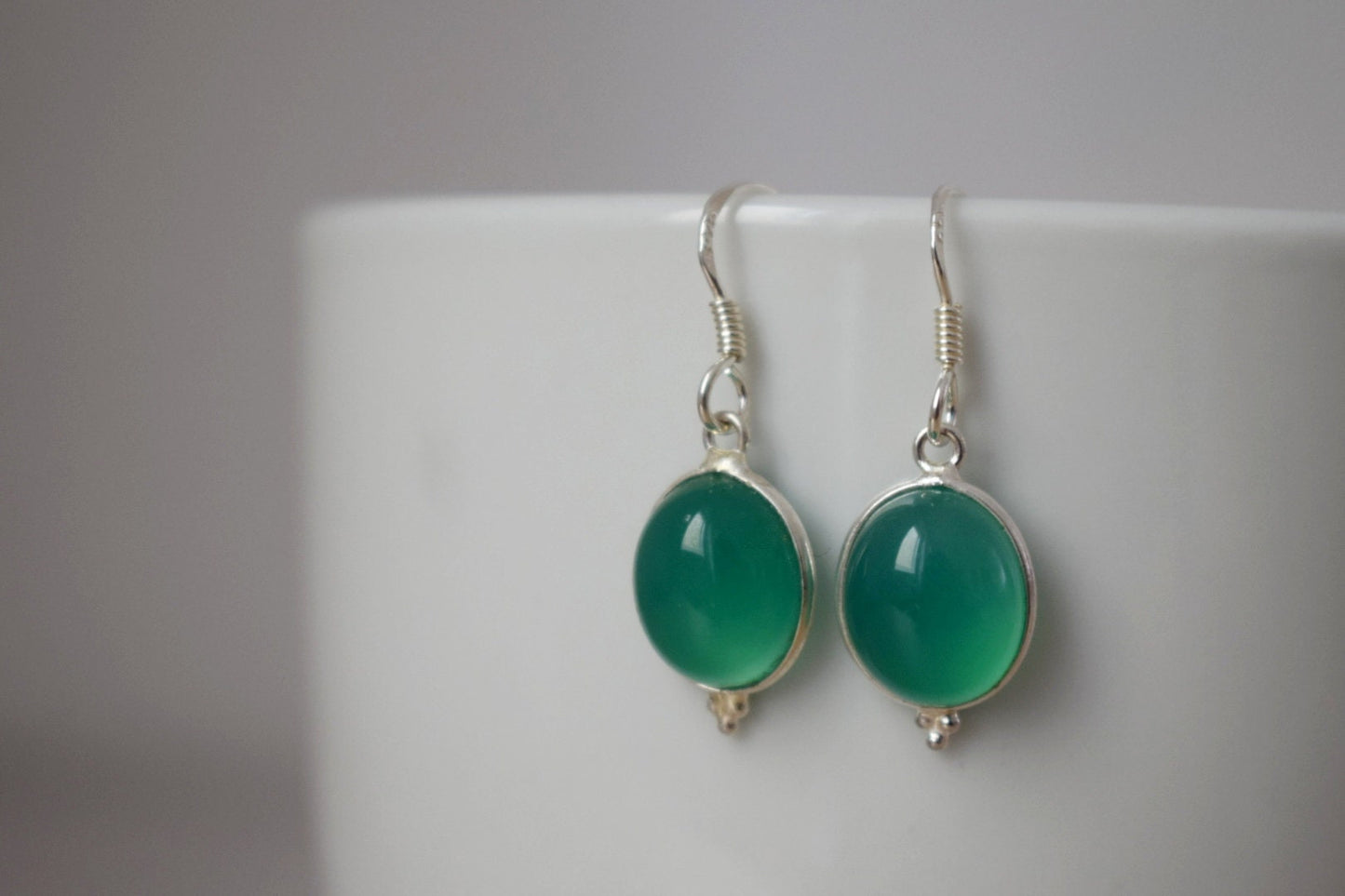 Green onyx earrings, 925 sterling silver, Oval gemstone earrings, Natural stone, Unique silver jewelry, Best valentine's day gift for her