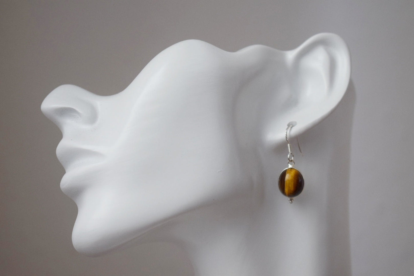 Tiger's eye earrings, Sterling silver gemstone jewelry, Oval natural stone, Lightweight dangle earrings, Unique mother's day gift for her