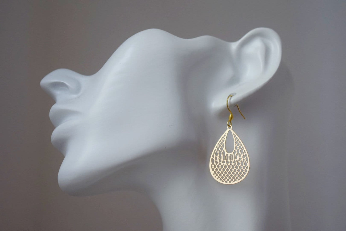 Teardrop Ornament earrings for women, Boho filigree gold earrings, 18k gold plated stainless steel earrings hooks, Jewelry gift for her