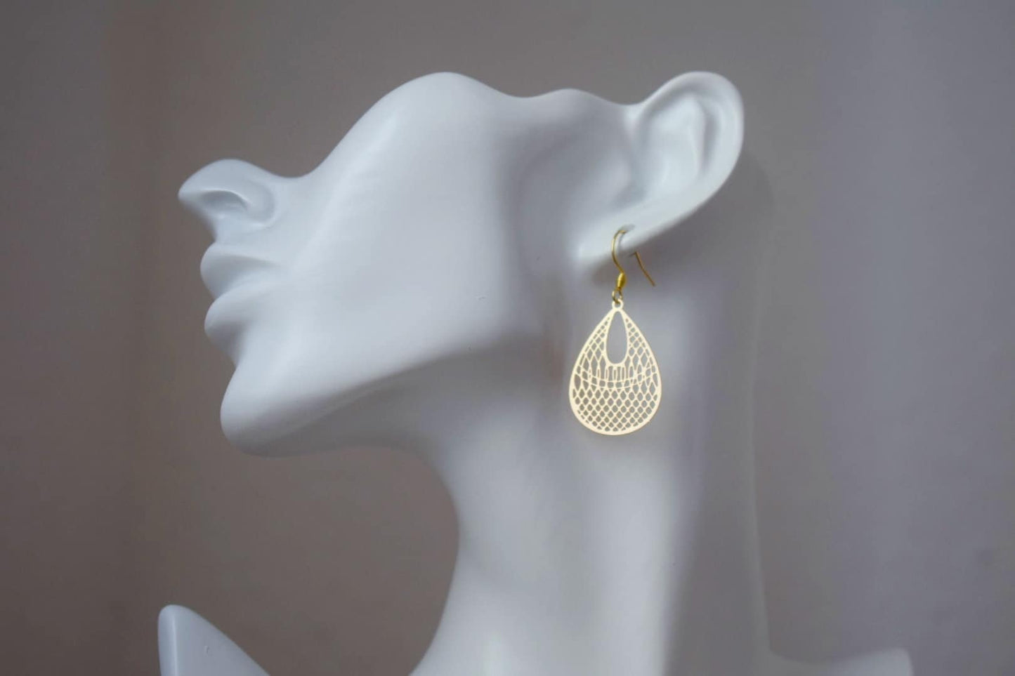 Teardrop Ornament earrings for women, Boho filigree gold earrings, 18k gold plated stainless steel earrings hooks, Jewelry gift for her