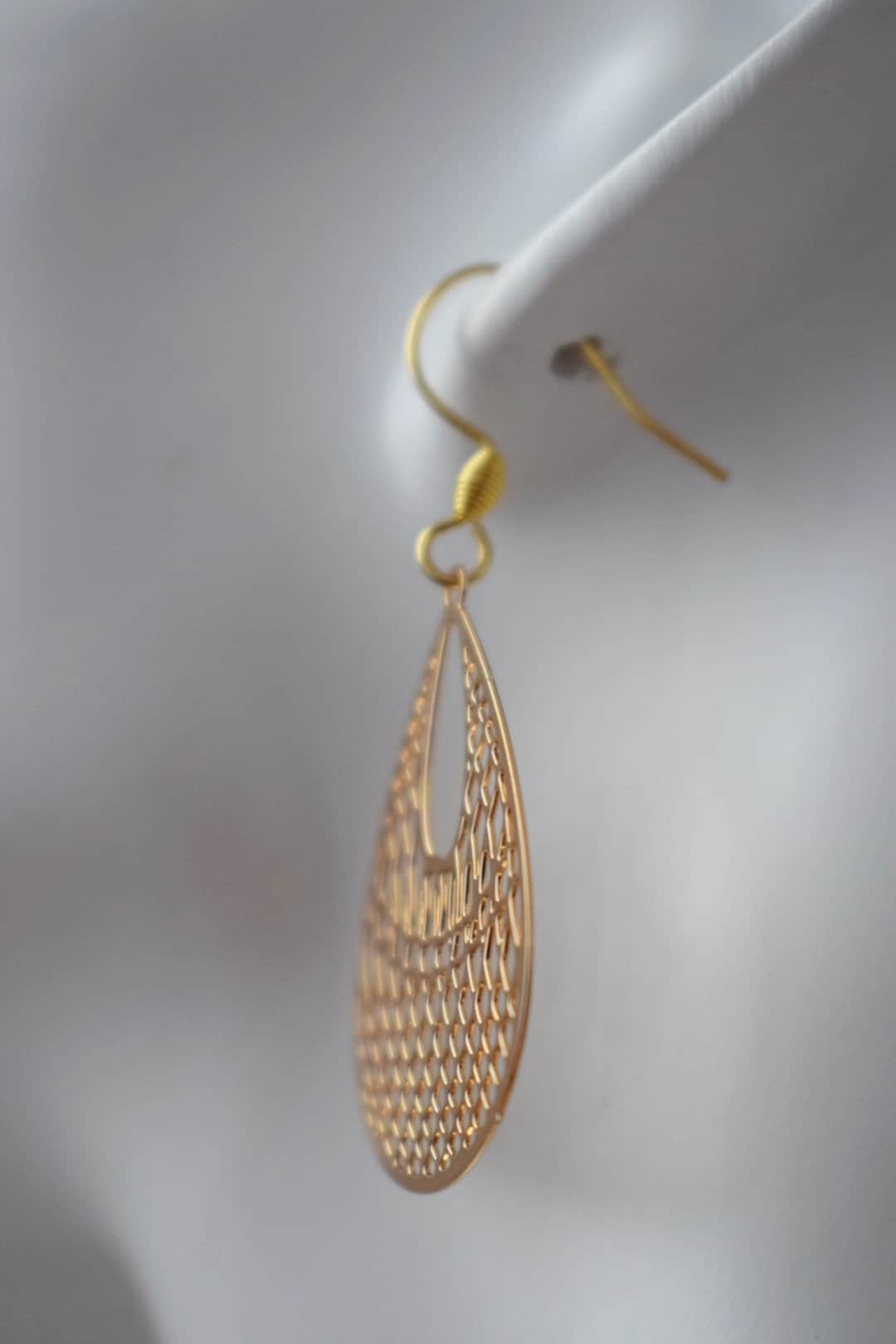 Teardrop Ornament earrings for women, Boho filigree gold earrings, 18k gold plated stainless steel earrings hooks, Jewelry gift for her