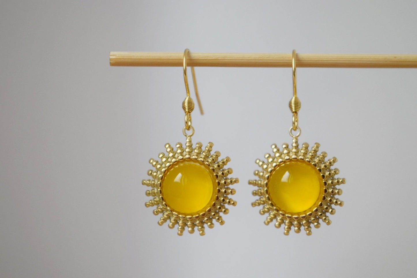 Sun earrings gold, Yellow agate earrings, Sun rays earrings, Sunburst, Gemstone earrings, Celestial, Glowing jewelry, Gift for her