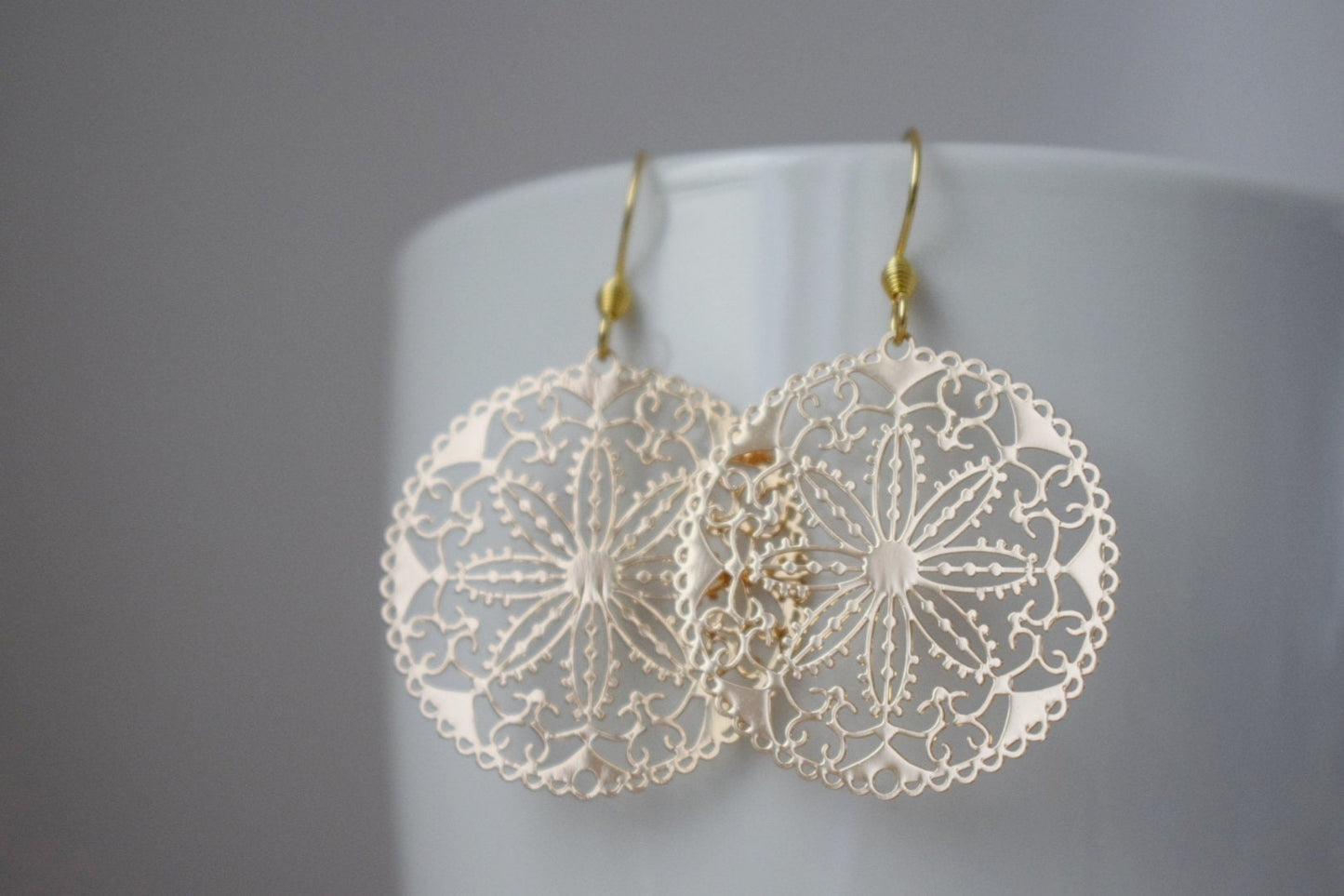 Ornament earrings for women, Mandala gold earrings, Stainless steel earrings, Boho filigree flower earrings, Mandala jewelry, Gift for her