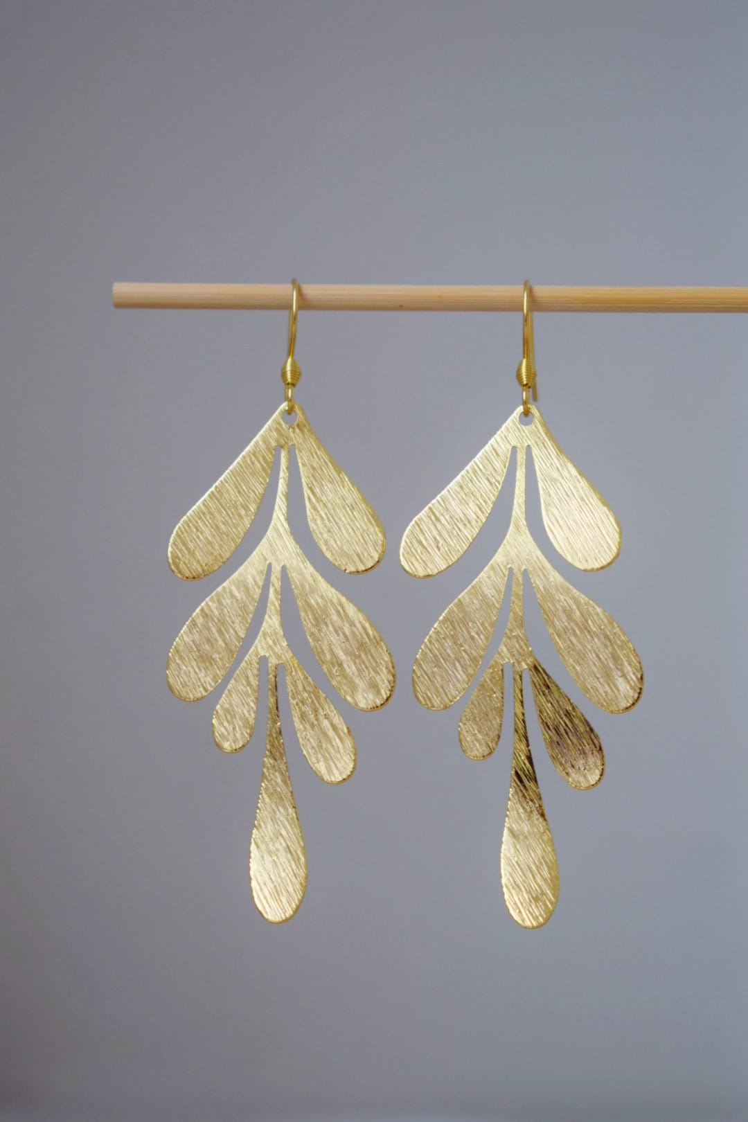 Long Leaf Earrings for women, 18k gold plated, Leaf dangle earrings, Stainless steel earrings, Boho statement earrings, Leaf gold jewelry