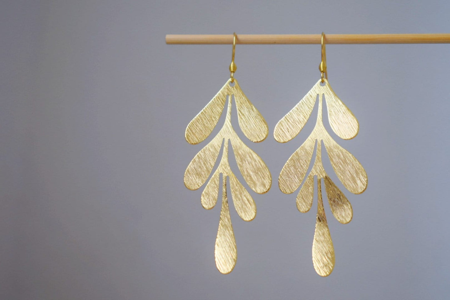 Long Leaf Earrings for women, 18k gold plated, Leaf dangle earrings, Stainless steel earrings, Boho statement earrings, Leaf gold jewelry