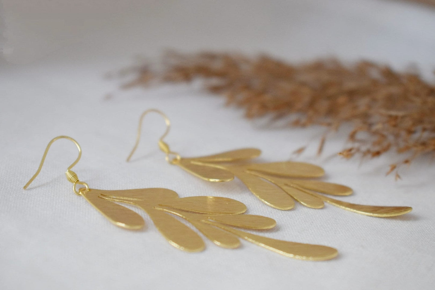 Long Leaf Earrings for women, 18k gold plated, Leaf dangle earrings, Stainless steel earrings, Boho statement earrings, Leaf gold jewelry