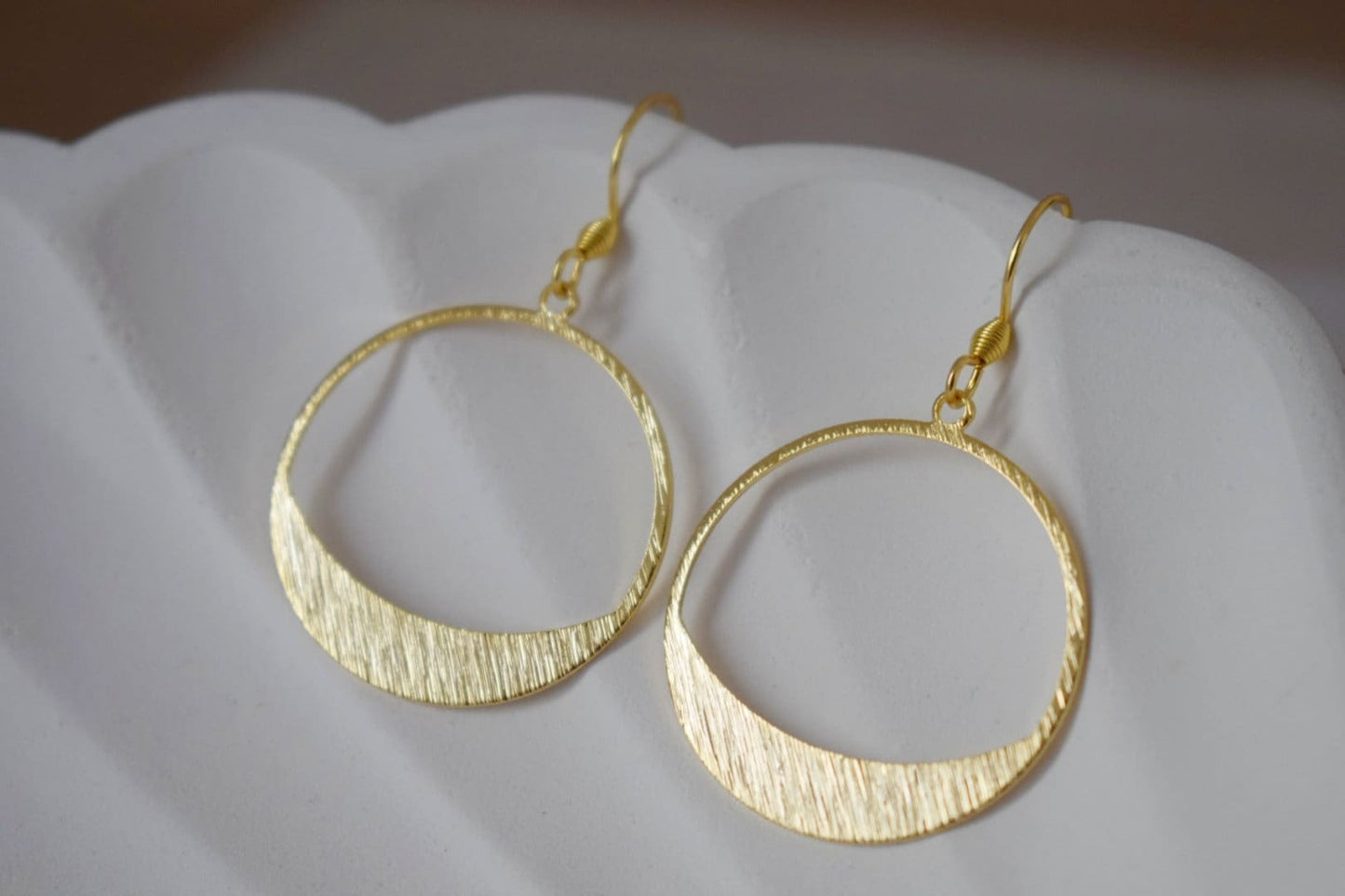 Earrings with circle pendant, 24k gold plated brass and 18k gold plated stainless steel ear hooks, Best christmas gift for her