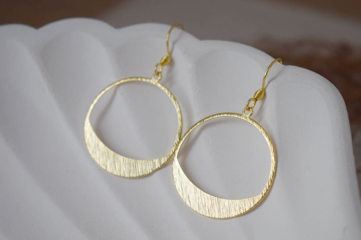 Earrings with circle pendant, 24k gold plated brass and 18k gold plated stainless steel ear hooks, Best christmas gift for her