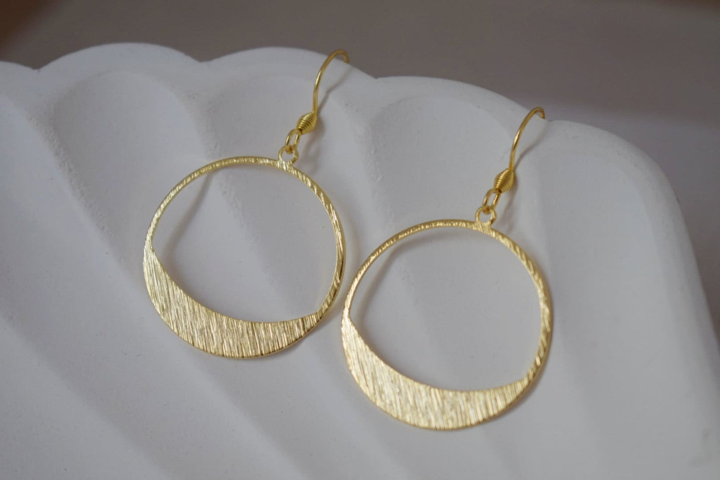 Earrings with circle pendant, 24k gold plated brass and 18k gold plated stainless steel ear hooks, Best christmas gift for her