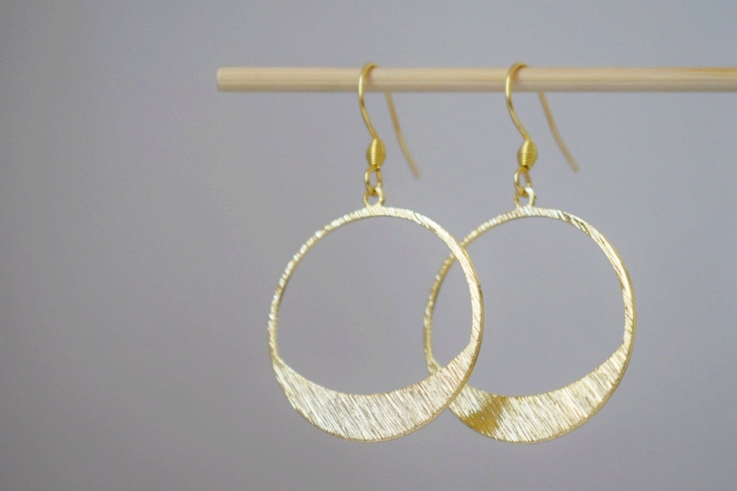 Earrings with circle pendant, 24k gold plated brass and 18k gold plated stainless steel ear hooks, Best christmas gift for her