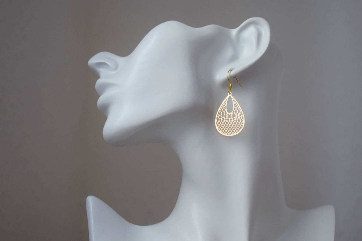 Teardrop Ornament earrings for women, Boho filigree gold earrings, 18k gold plated stainless steel earrings hooks, Jewelry gift for her