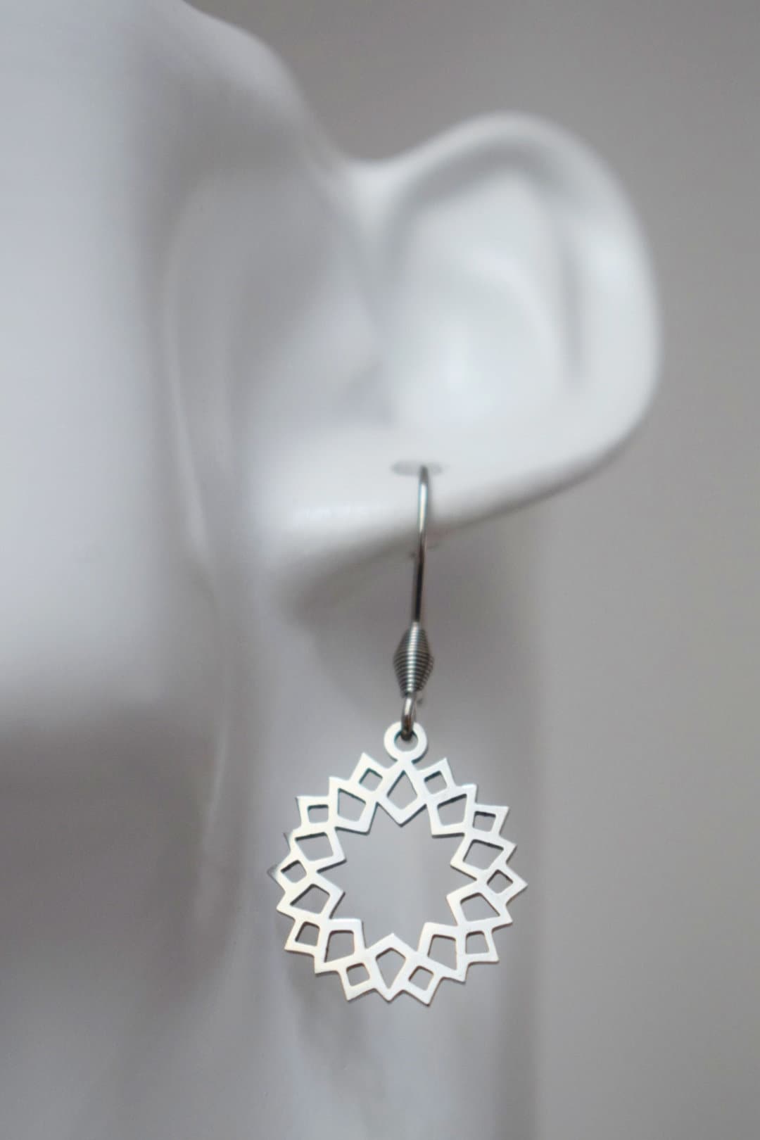 Ornament earrings for women, Mandala earrings, Stainless steel earrings, Boho filigree earrings, Mandala jewelry, Gift for her