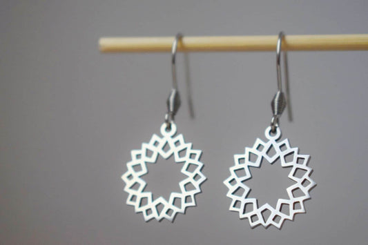 Ornament earrings for women, Mandala earrings, Stainless steel earrings, Boho filigree earrings, Mandala jewelry, Gift for her
