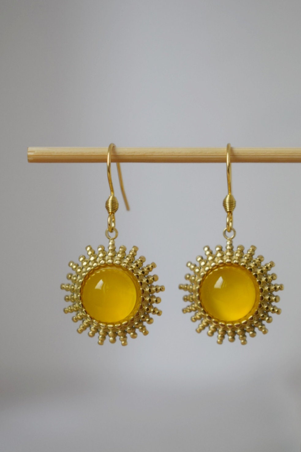 Sun earrings gold, Yellow agate earrings, Sun rays earrings, Sunburst, Gemstone earrings, Celestial, Glowing jewelry, Gift for her