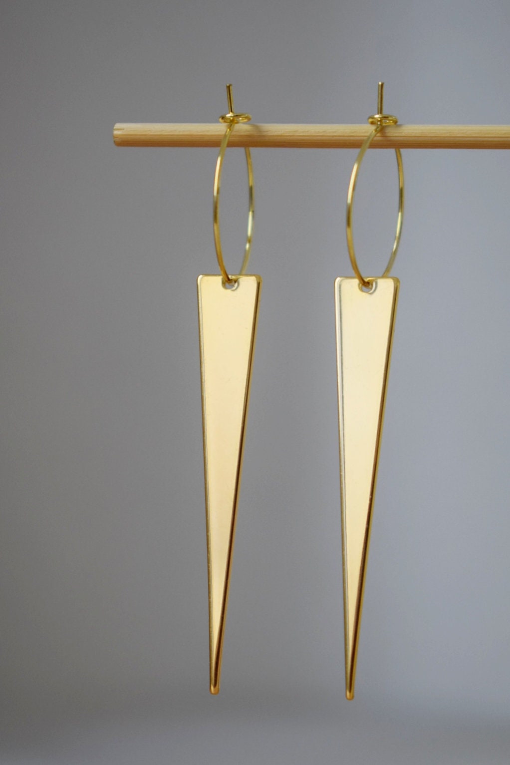 Triangle pendant earrings, Long geometric hanging dangle and drop earrings, 18k vergoldete stainless steel hoop earrings, Best gift for her