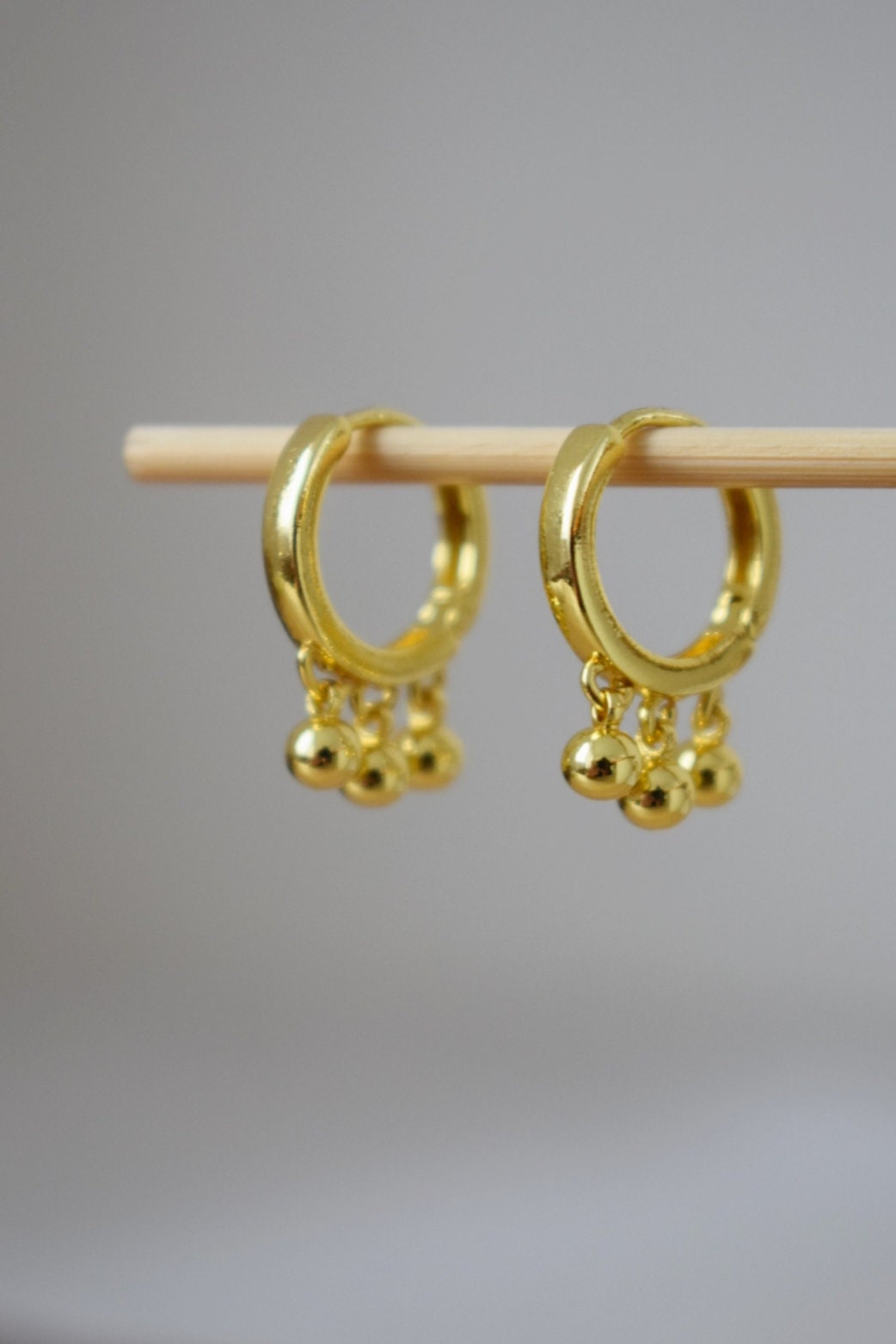 Minimalist Gold Hoop Earrings with Dangling Beads, Classic Lightweight Jewelry for Women, Everyday Wear, Unique Gift for Her