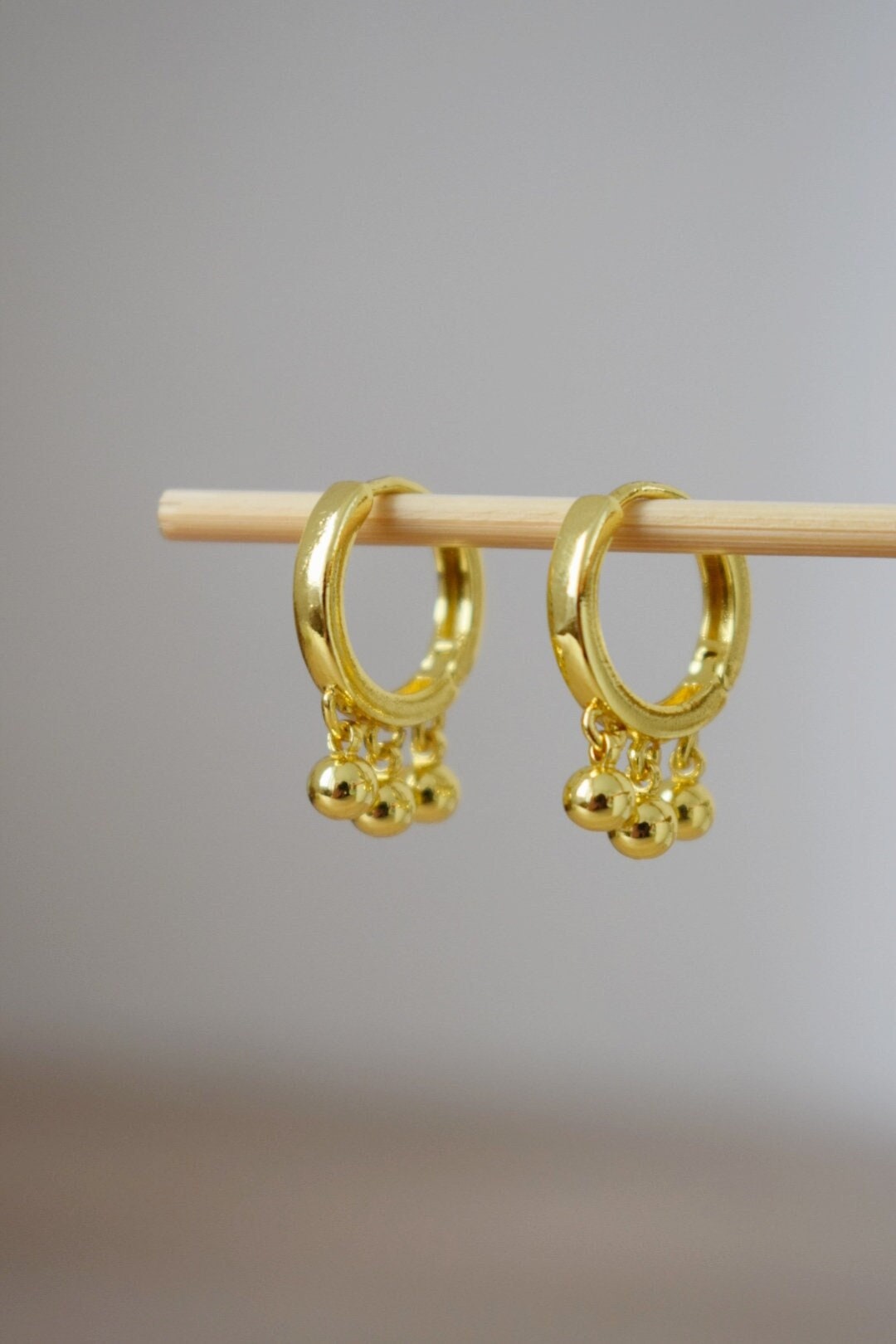 Minimalist Gold Hoop Earrings with Dangling Beads, Classic Lightweight Jewelry for Women, Everyday Wear, Unique Gift for Her