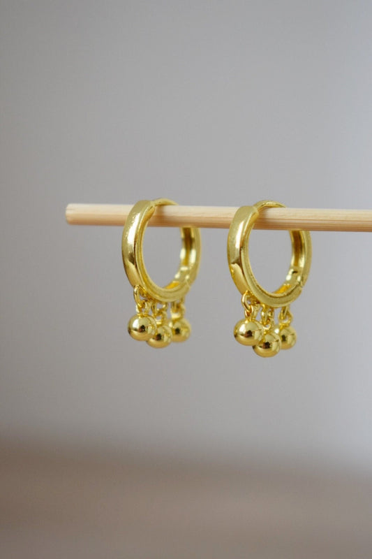 Minimalist Gold Hoop Earrings with Dangling Beads, Classic Lightweight Jewelry for Women, Everyday Wear, Unique Gift for Her