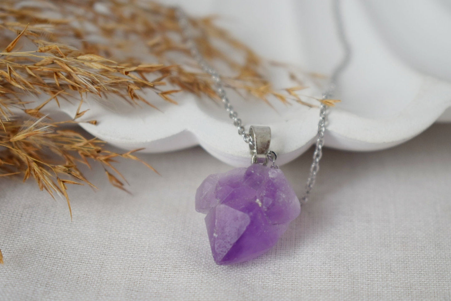 Natural Amethyst Nuggets Necklace, Gemstone pendant, Birthstone February, Handmade jewelry gift, Best unique gift