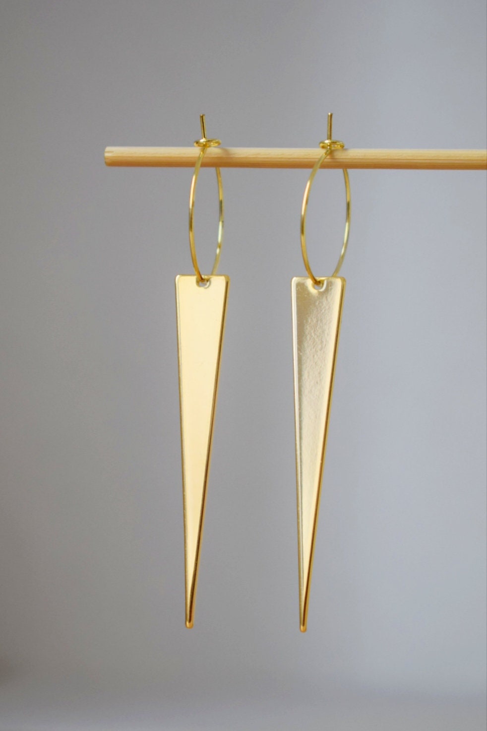 Triangle pendant earrings, Long geometric hanging dangle and drop earrings, 18k vergoldete stainless steel hoop earrings, Best gift for her