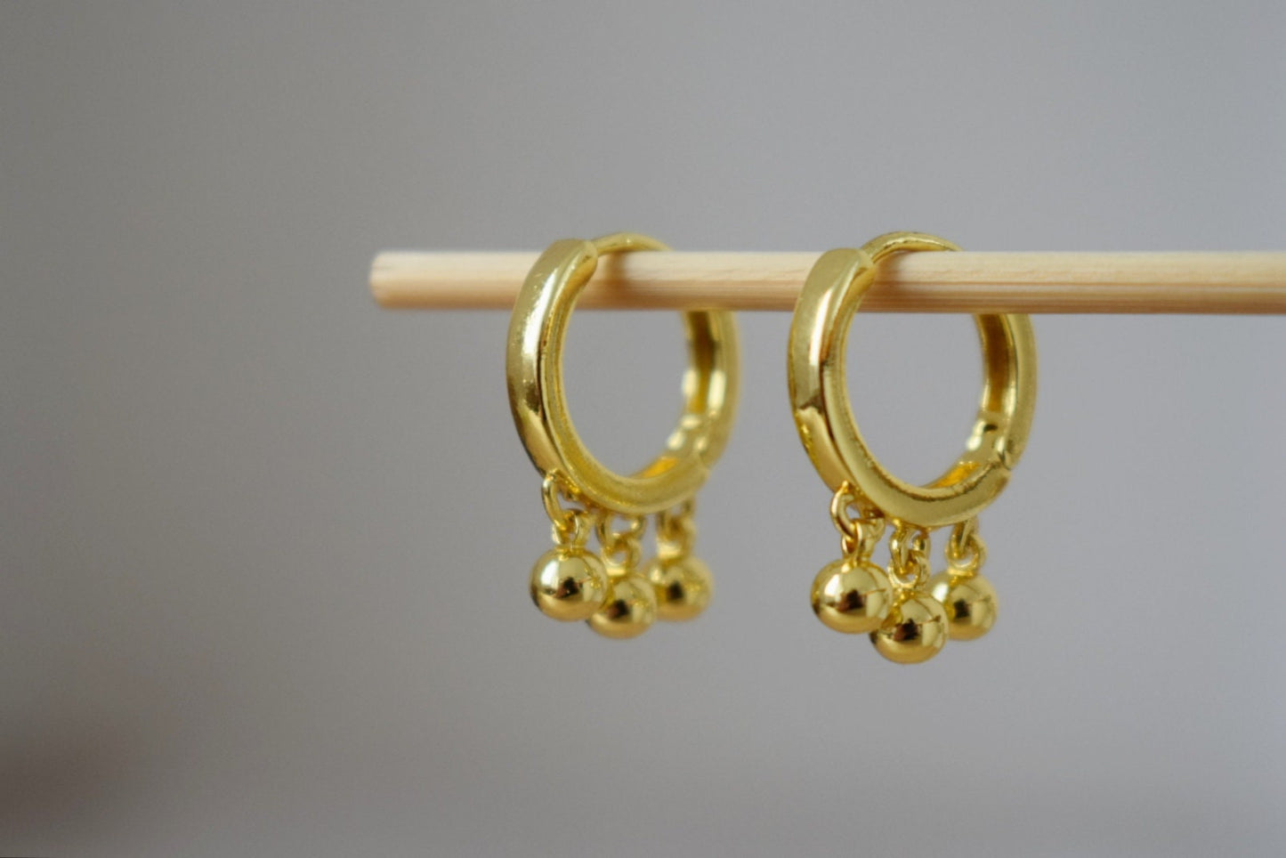 Minimalist Gold Hoop Earrings with Dangling Beads, Classic Lightweight Jewelry for Women, Everyday Wear, Unique Gift for Her