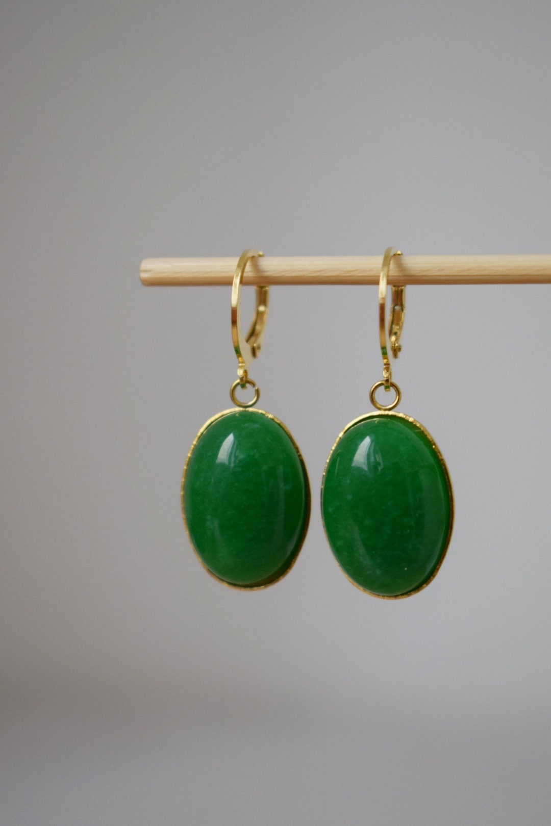 Green jade earrings, Gemstone dangle hoops, Boho earrings, Handmade Jewelry, Christmas gifts, Earrings for women, Unique jewelry