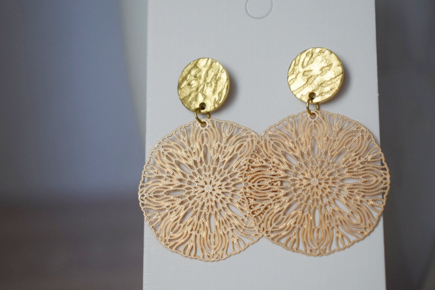 Ornament earrings for women, Mandala studs, Round filigree studs, Boho chic earrings, Lightweight jewelry,  Hanging studs, Gift for her