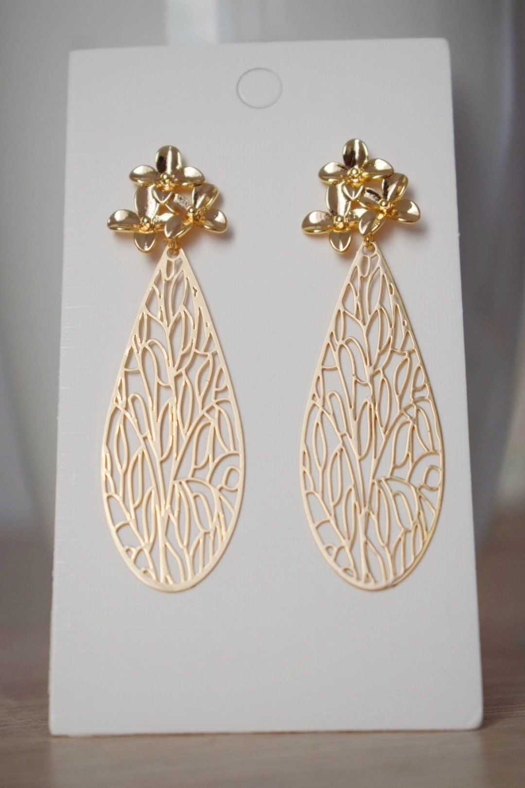 Ornament earrings for women, Teardrop flower studs, Boho chic earrings, filigree drop earrings, Unique Mandala jewelry, Christmas gift