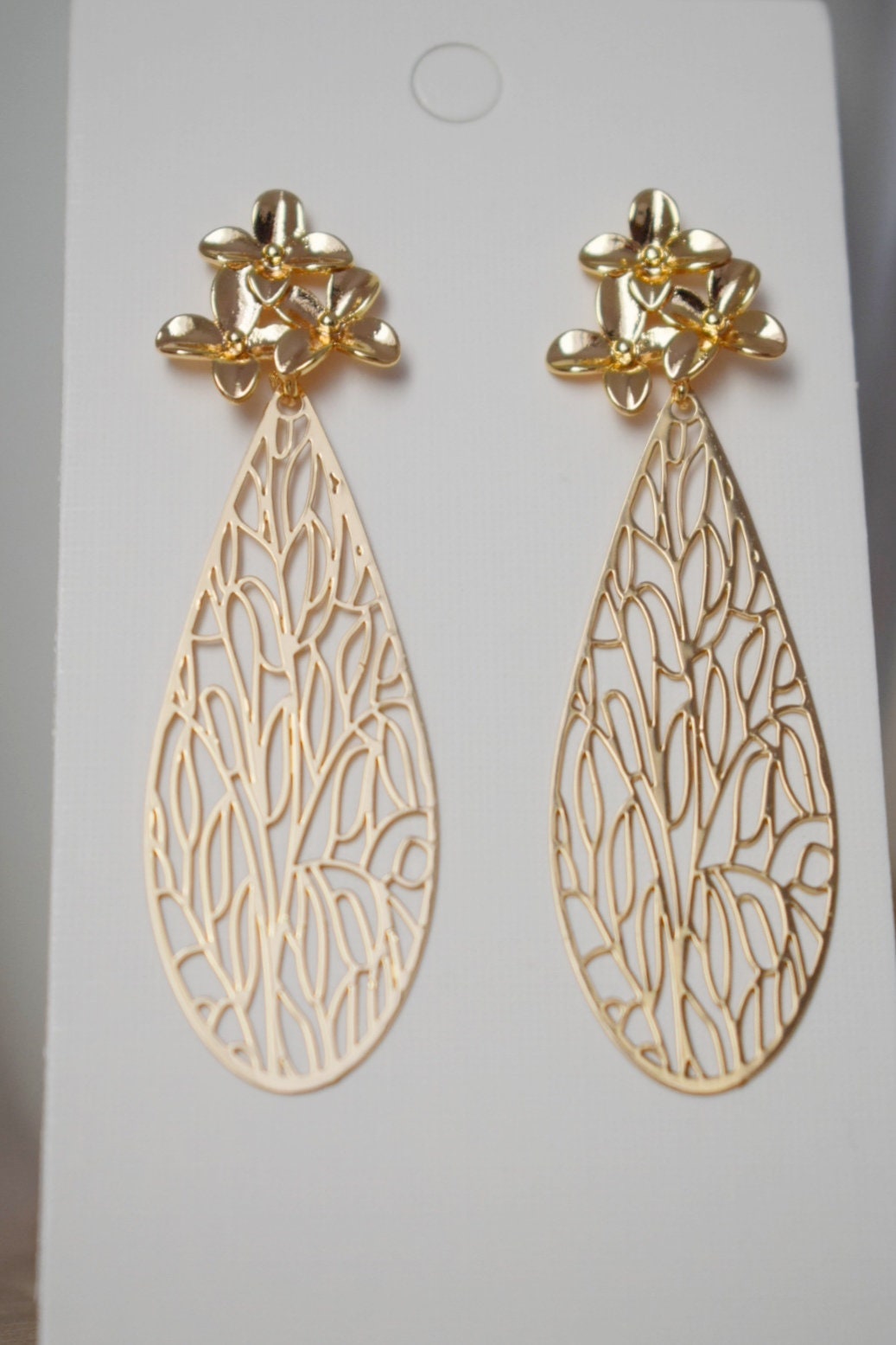 Ornament earrings for women, Teardrop flower studs, Boho chic earrings, filigree drop earrings, Unique Mandala jewelry, Christmas gift