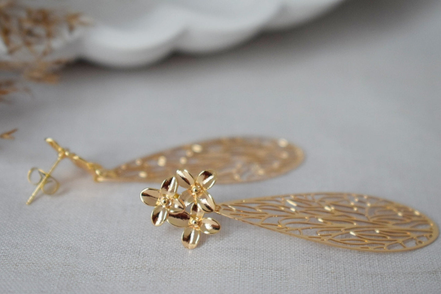 Ornament earrings for women, Teardrop flower studs, Boho chic earrings, filigree drop earrings, Unique Mandala jewelry, Christmas gift