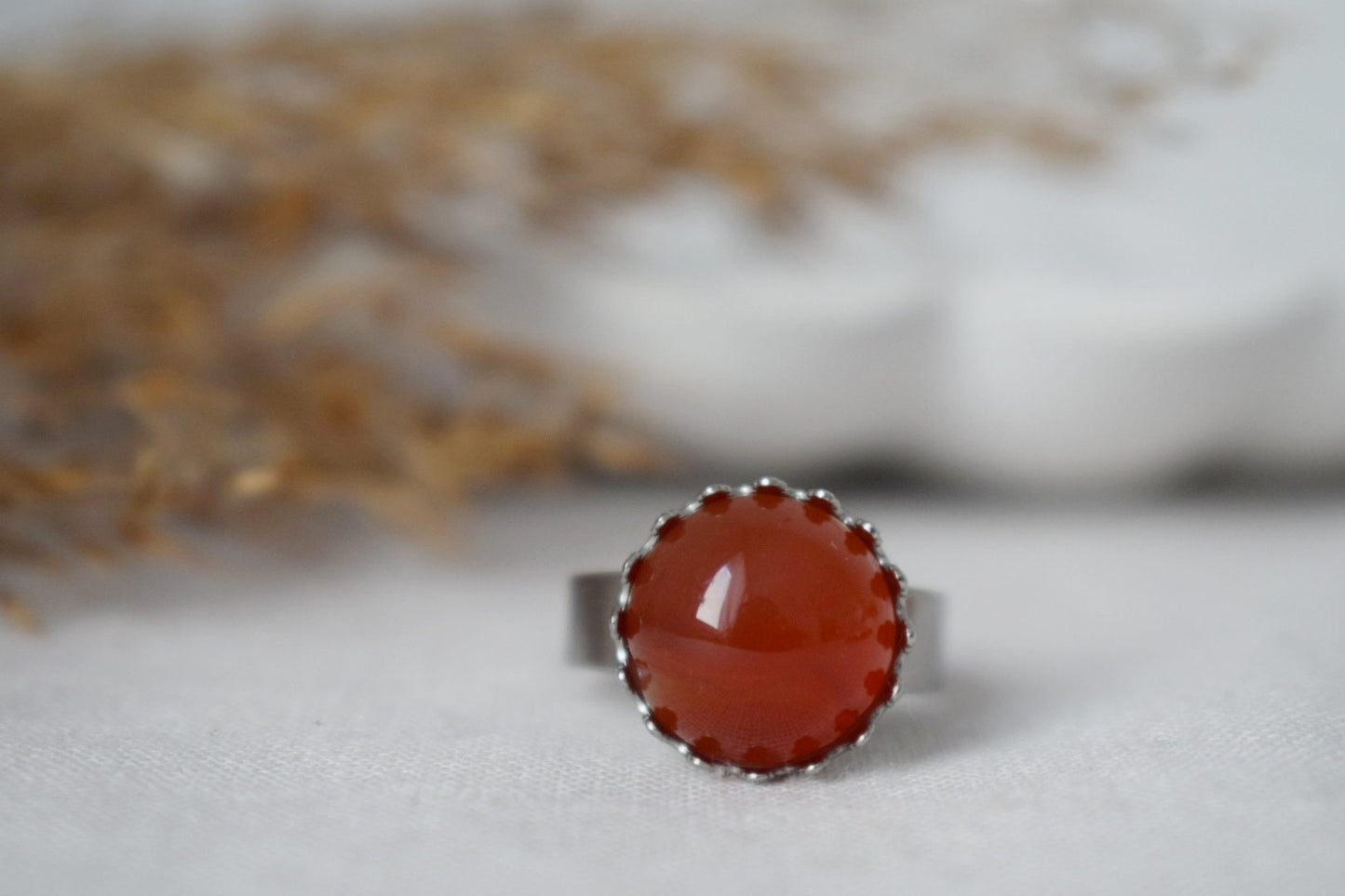 Red Agate Ring, Gemstone Adjustable Ring, Red stone Ring, Everyday Round Crystal Ring, Red agate Jewelry, Birthday Gift For Her