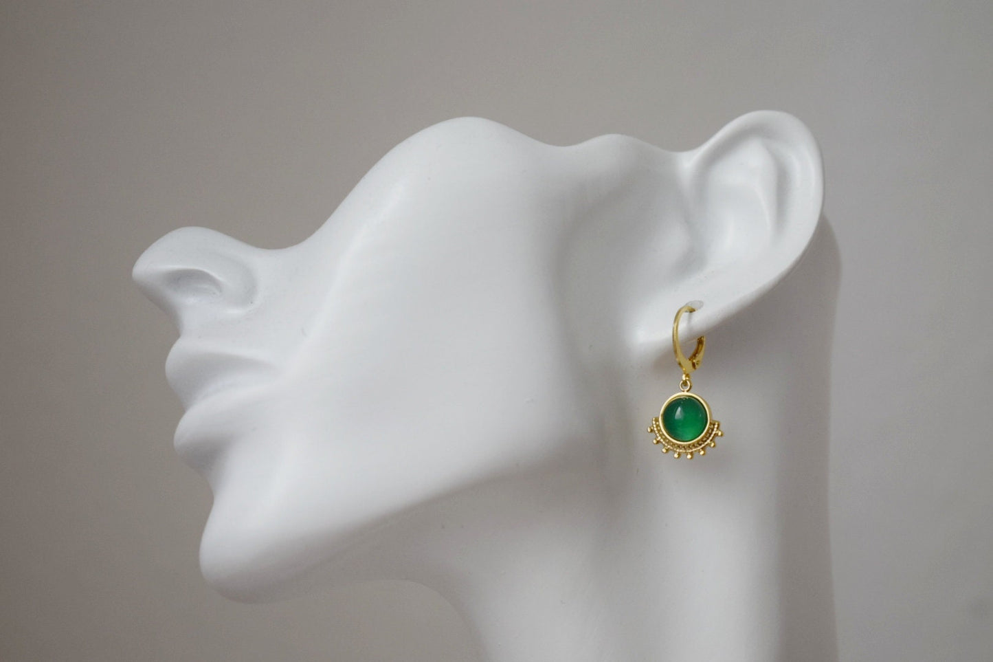 Green agate earrings, Ornament dangling earrings, Gemstone huggie hoops, Art nouveau jewelry, Unique earrings, Mother's day gift for her