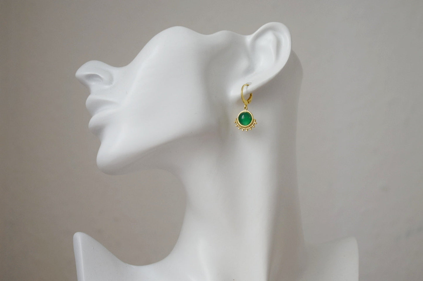 Green agate earrings, Ornament dangling earrings, Gemstone huggie hoops, Art nouveau jewelry, Unique earrings, Mother's day gift for her