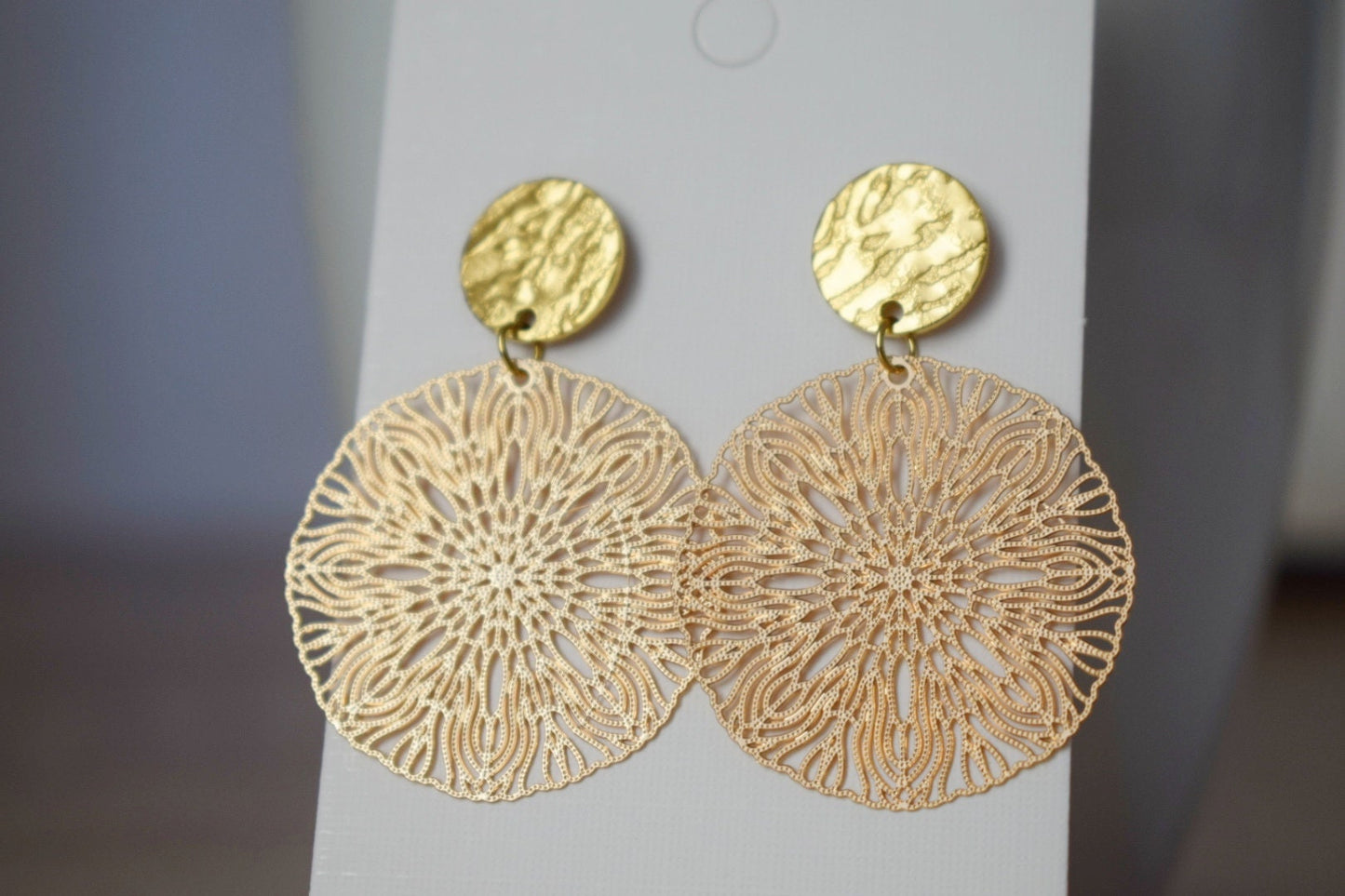 Ornament earrings for women, Mandala studs, Round filigree studs, Boho chic earrings, Lightweight jewelry,  Hanging studs, Gift for her