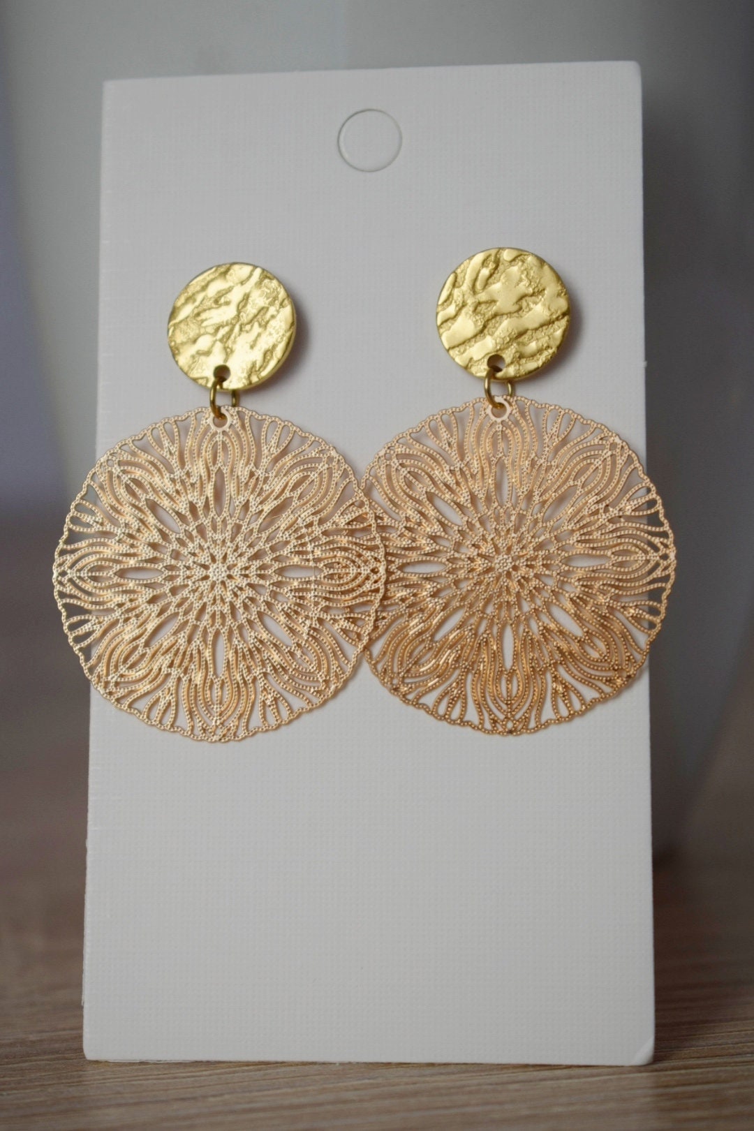 Ornament earrings for women, Mandala studs, Round filigree studs, Boho chic earrings, Lightweight jewelry,  Hanging studs, Gift for her