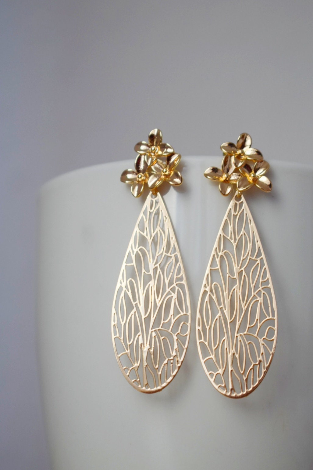 Ornament earrings for women, Teardrop flower studs, Boho chic earrings, filigree drop earrings, Unique Mandala jewelry, Christmas gift