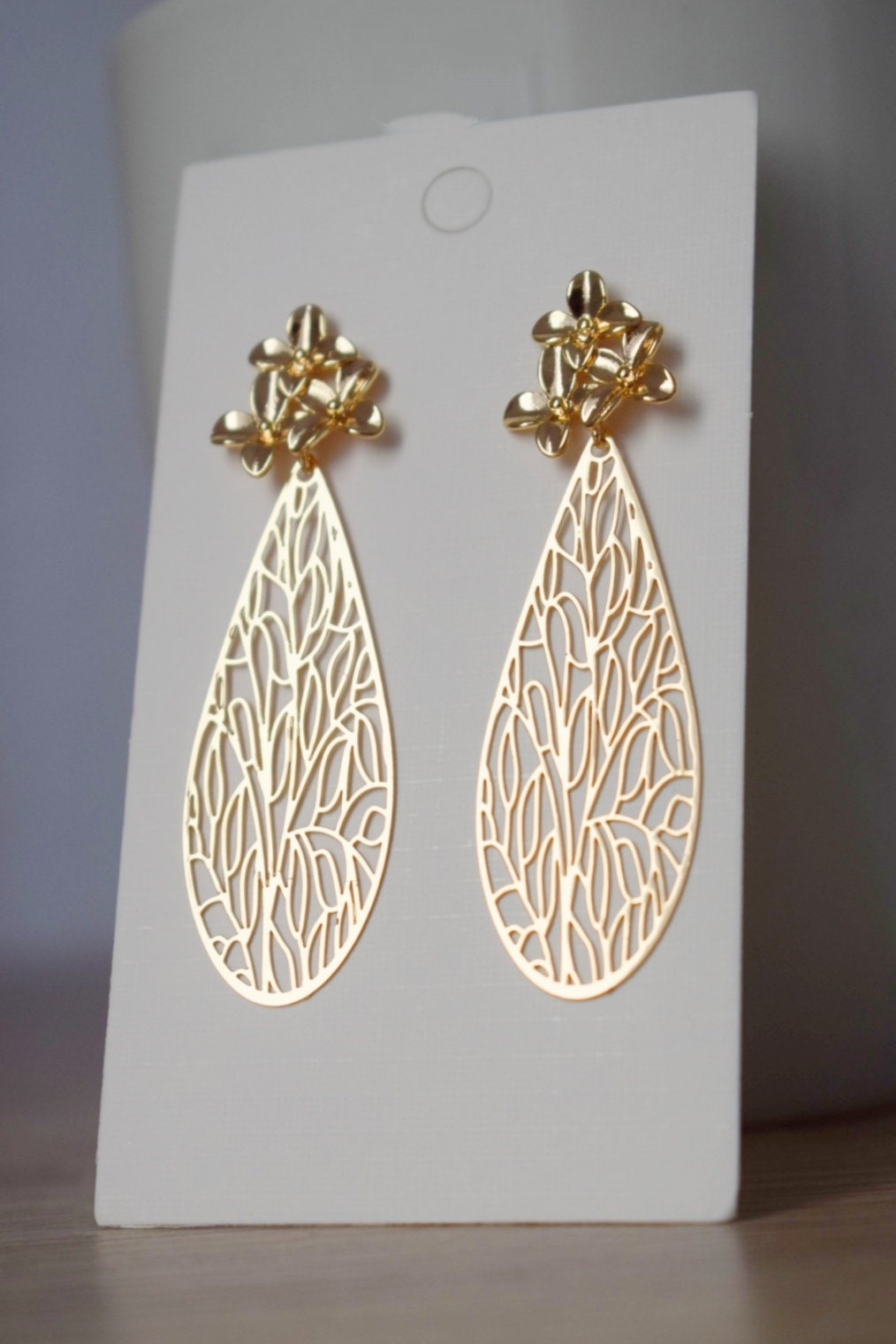 Ornament earrings for women, Teardrop flower studs, Boho chic earrings, filigree drop earrings, Unique Mandala jewelry, Christmas gift