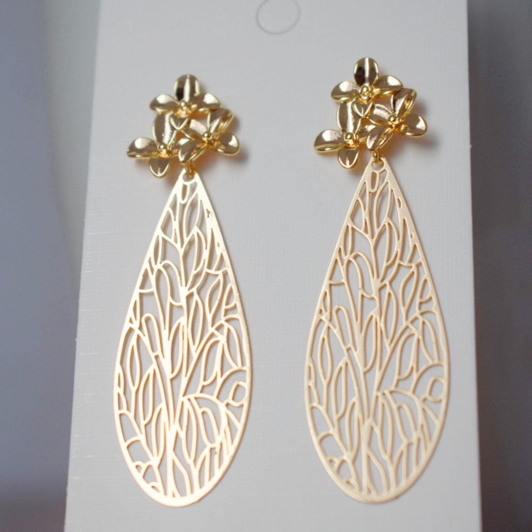 Ornament earrings for women, Teardrop flower studs, Boho chic earrings, filigree drop earrings, Unique Mandala jewelry, Christmas gift