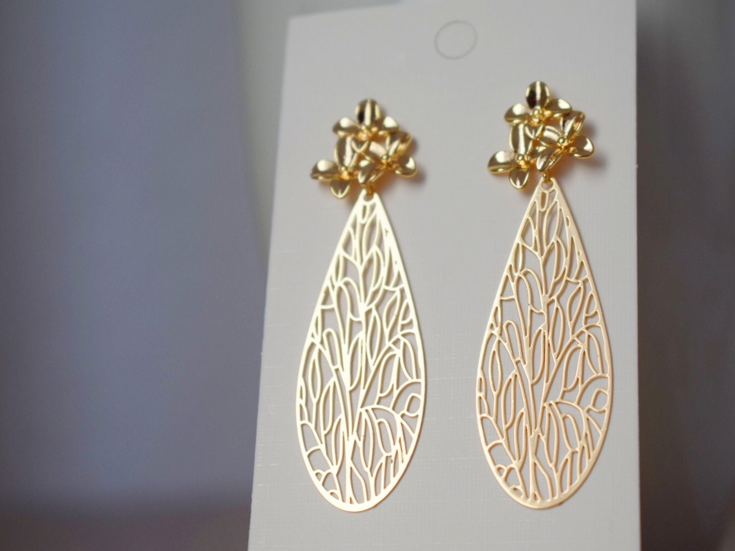 Ornament earrings for women, Teardrop flower studs, Boho chic earrings, filigree drop earrings, Unique Mandala jewelry, Christmas gift